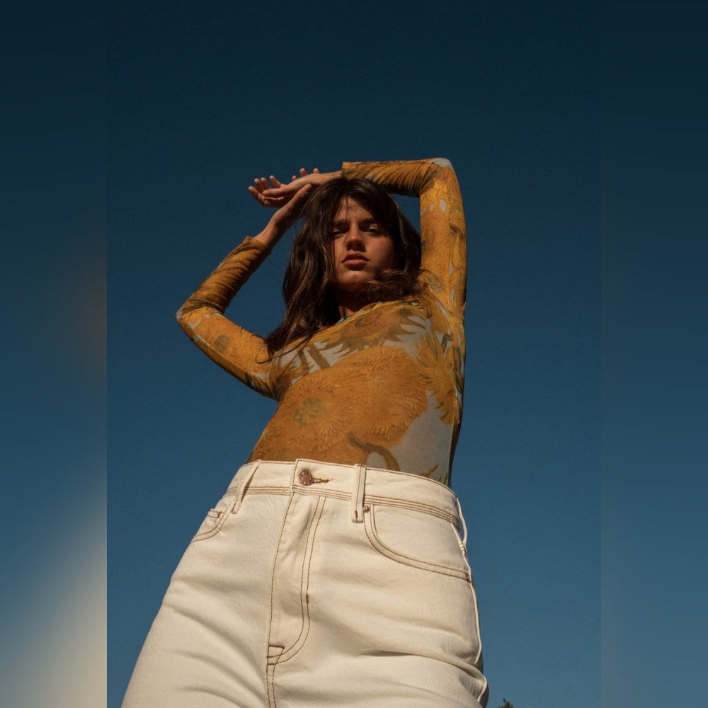 ZARA - VAN GOGH, 1889 "SUNFLOWER" Print BODYSUIT -Tulle size (Large)